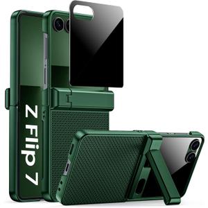 for Galaxy Z Flip 7 Case, Hidden Kickstand & Built-in Privacy Screen Protector & Enhanced Hinge Protection, Slim Full Body Shockproof Protective Phone Case for Samsung Z Flip 7 (Green)