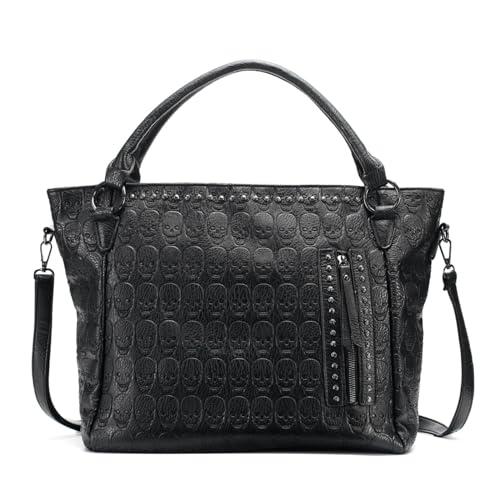 Women Large Capacity Bags Pu Leather Black Handbag Punk Skull Tote Bag Dress Tote Crossbody Bags