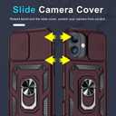 Janmitta Case for iPhone 12 & 12 Pro Phone Cover Built in Slide Camera Lens Cover+Screen Protector,Heavy Duty Shockproof Full Body PhoneCase with Finger Ring Holder Kickstand,Wine Red