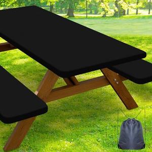 Smiry Picnic Table Cover with Waterproof Stretch Polyester Tablecloths for 6ft Wide Rectangle Tables, Washable Windproof Tablecloths for Camping, RV & Outdoors (Black, 30" x 72")