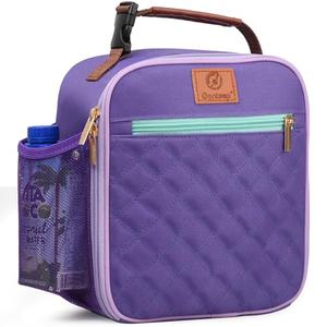 Genteen Kids Lunch Box Lunch bag for Kids Girls Teen,Insulated Lunch Bag with Bottle Holder,Small Lunch Box Cooler Lightweight Reusable LunchBox for Work Office School Travel Picnic-Purple
