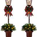 GREATDAY 2Pack 3.5-Foot Christmas Decorated Pre-Lit Lamp Post with 20 LED Lights with Timer by Batteries Operated for Front Door, Entryway, Patio Porch Home Decorations,Indoor&Outdoor use