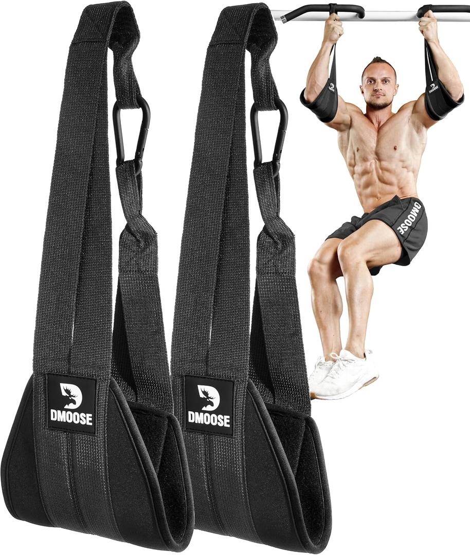 DMoose Fitness Hanging Ab Straps for Pull Up Bar & Core Strength Training - Soft Padded Exercise Straps for Ab Swing & Leg Raises, Hang Bar Strap with 2 Steel Carabiners - Abs Equipment for Home & Gym (Black)
