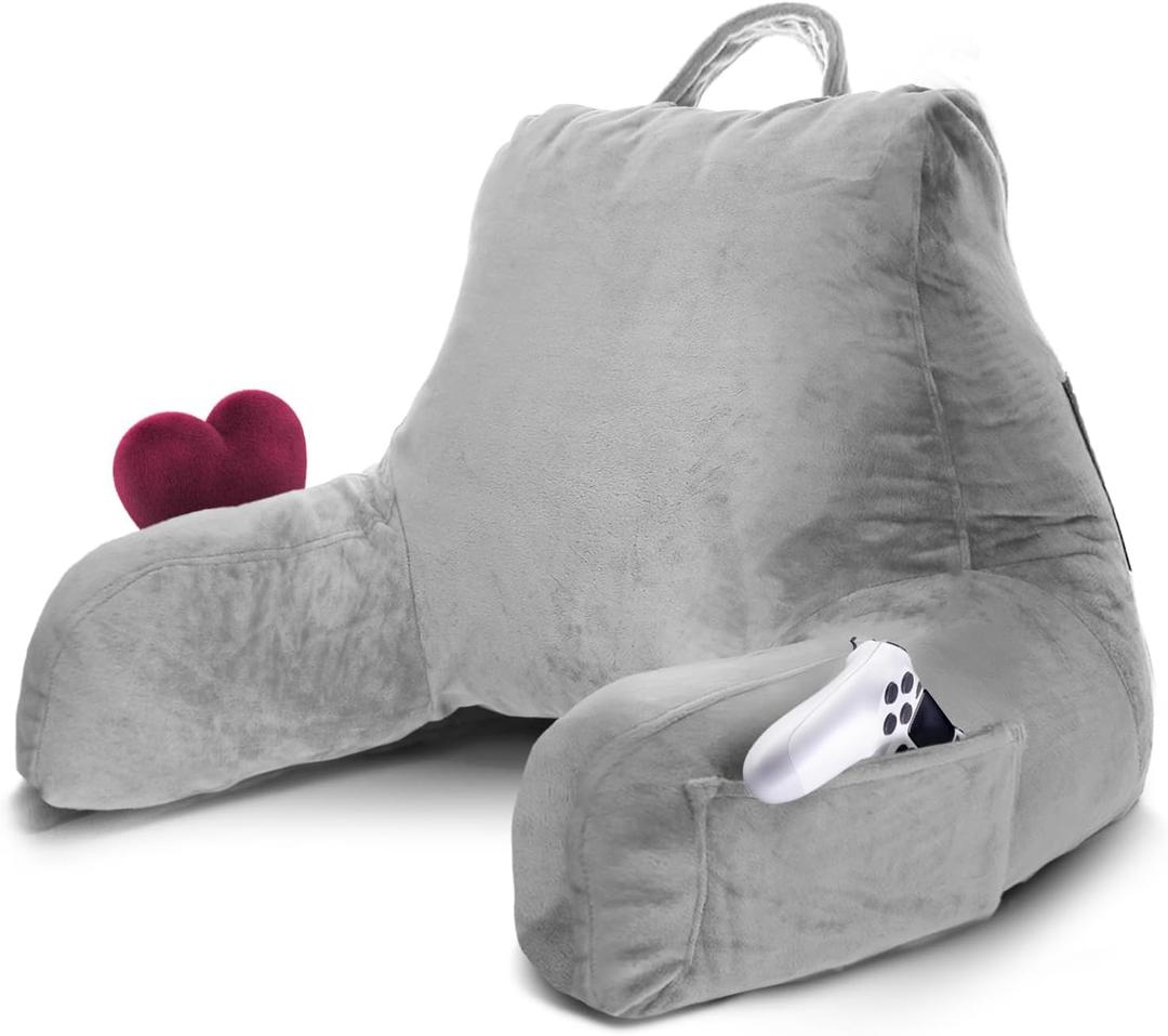 Nestl Reading Pillow for Kids & Teens with Shredded Memory Foam, Backrest Pillows for Reading, Watching, and Gaming, Use on the Couch, Bed, or Floor, Adjustable Support with Washable Cover Light Grey, Small 14"