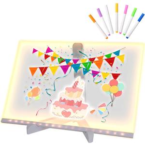 Colorful LED Note Board, Illuminated Acrylic Dry-Erase Board, Acrylic Message Display Board, Colored Illuminated Note Board, Notepad with Adjustable Stand and 7 Pens (11.8  7.9)