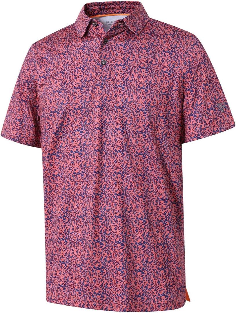 Golf Shirts for Men Dry Fit Short Sleeve Print Performance Moisture Wicking Polo Shirt, Medium