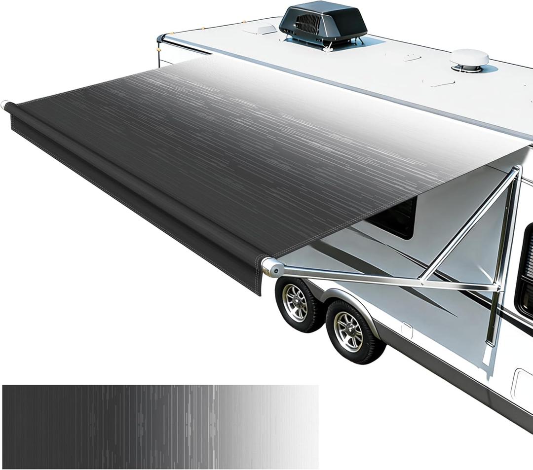 RV Awning Fabric Replacement, Camper Awning 18.5 oz Heavy Duty Waterproof Vinyl Universal RV Awning Fabric for All Brands Camper, Trailer, Motorhome Awnings ,Black Fade 11'2''