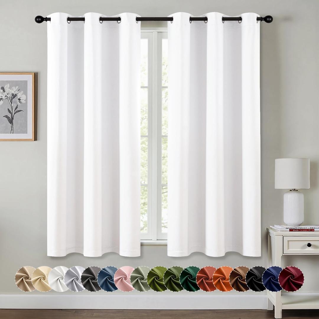 MIULEE Pure White Blackout Curtains for Bedroom Living Room 45 Inches Long 2 Panels, Thermal Insulated Room Darkening Drapes Grommet Noise Reducing Light Blocking Window Treatments 40x45 Inch