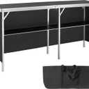 VEVOR Extra Long Folding Portable Bar Tradeshow Podium Table for Indoor, Outdoor, Party, Picnic, Exhibition, Includes Carrying Case, Storage Shelf and Black Skirt, 77.95" x 15.16" x 34.65"
