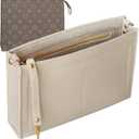 Toiletry Pouch 19 26 Bag Organizer Insert for Cosmetics Tidy Organizer,Felt Purse Organizer Insert Ladies Tote Handbag Liner Pocket Organizer with Keychain & Gold Buckle & Zip(Large-26,Beige)