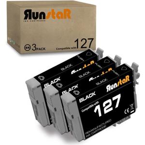 Run Star 3 Black Remanufactured for 127 T127 Ink Cartridge Replacement for Epson 127 T127 use for Epson Workforce 60 530 625 545 645 840 845 WF-3520 WF-3540 WF-7010 WF-7510 WF-7520 Printer (3 Packs)
