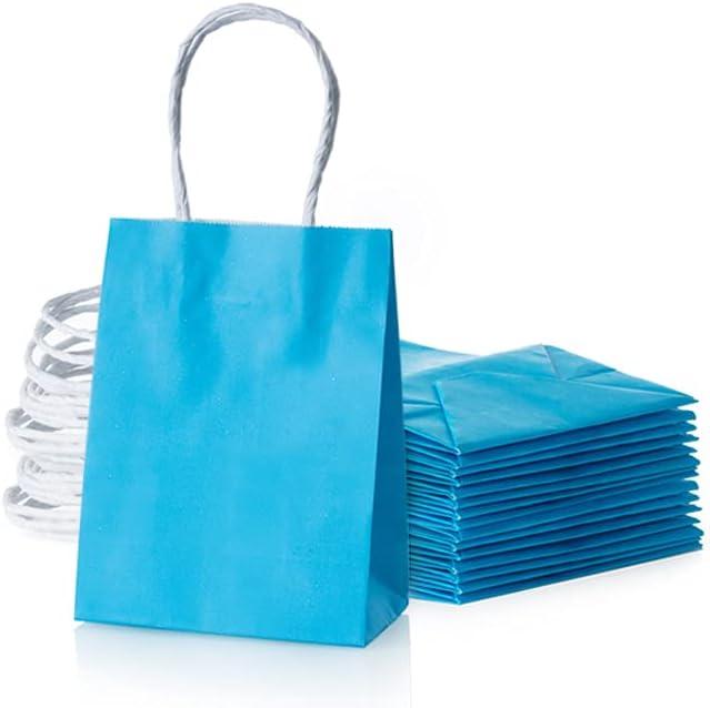 AWELL Small Blue Paper Bags with Handle - Party Favours for Wedding, Birthday, Baby Shower & Gender Reveal - Recycled Pack of 24 (6x4.5x2.5 inch)