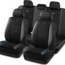 Skechers Air-Cooled Memory Foam Seat Covers,Mesh Thick Car Seat Covers,Piping Leather Car Seat Cover,Airbag Compatible,Automotive Comfort for Most Cars, Vans, Trucks, SUV(Blue,Full Set) (Black and Blue)