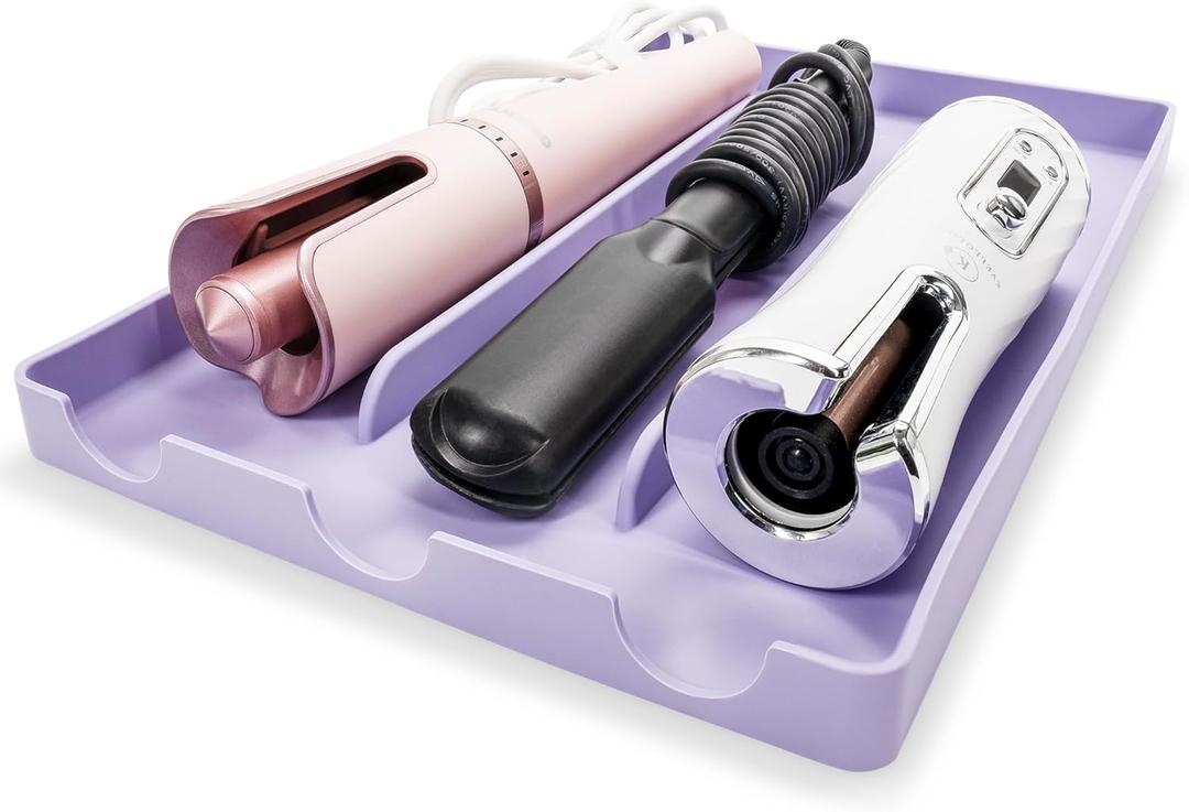 Silicone Hair Tool Organizer  Heat-Resistant Mat & Holder for Hair Dryers, Blow Dryers, and Hot Tools, Ideal for Countertops & Vanities (14.75" x 9.5" x 1") (Purple)