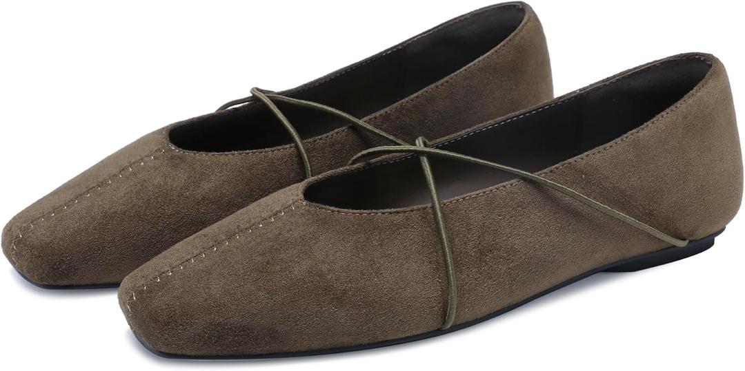 Women's Square Toe Ballet Flats Criss-Cross Straps Comfortable Slip On Mary Jane Flat Shoes for Office Work Casual (8.5)