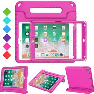 BMOUO Kids Case for iPad 6th 5th Generation (iPad 9.7 Inch, 2018/2017) / iPad Air 2 - with Screen Protector, Shockproof Handle Stand Kids Case for iPad 9.7" (iPad 6th 5th Generation)- Rose