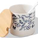 Salt Cellar with Lid and Spoon, 9oz Salt Containers for Countertop, ceramic salt Box, Beautiful Salt Holder