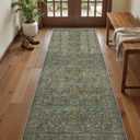 2x6 Runner Rug, Green Floral Rug for Entryway, Moynesa Washable Kitchen Rugs with Rubber Backing, Thin Soft Botanical Runners for Hallways, Bedroom, Laundry, Bathroom(2'x6', Dark Green)