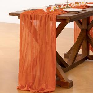 Socomi 3pcs Orange Cheesecloth Table Runner Valentine's Day Boho Rustic Gauze 120 inch 10FT Cheese Cloth Runner for Wedding Party Baby Shower Birthday Home Decor Holiday Decorations