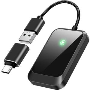Wireless CarPlay Adapter for iPhone Plug-and-Play with USB-A Extension & USB-C Connector, Zero Latency, Compatible with 2016+ Cars & iOS 10+