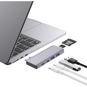 USB C Hub, 6-in-2 USB Adapter for MacBook Pro Air Thunderbolt 4 Dock with 100W PD, 40Gbps, USB-C 3.0, 2 USB-A 3.0, SD/TF Card Reader, Compatible with MacBook Pro Air M1/M2/M3/M4