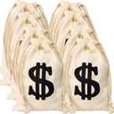 8pack 6.3 x 9 Inches Money Bags Money Bags Decor for Party Money Bag Dollar Sign Carrying Sack for Toy Party Favor, Bank Robber Pirate Cowboy Cosplay Theme Party