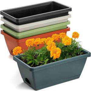 Hedume 5 Pack 14 Inches Flower Window Box, Plastic Vegetable Planters Indoor Outdoor, Plastic Flower Box Planter for Windowsill, Patio, Garden, Home Dcor, Porch (5 Colors)