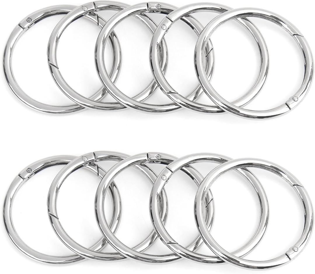 Framendino, Round Carabiners Clips Snap Hooks Zinc Alloy Spring Gate O Rings Buckles (2.36", Silver)