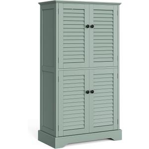 Storage Cabinet 43" with Stable Base, Classic Louvre Doors, Ajustable Shelf for Bathroom, Kitchen, Living Room 11.8"x 23.2" x 43.3", Mint Green