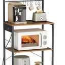 VASAGLE Kitchen Bakers Rack with Power Outlet, Coffee Bar 4-Tier with 8 S Hooks, Microwave Stand, Adjustable Shelf, for Small Spaces, Rustic Brown and Ink Black UKKS014K01V1