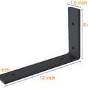 12 Inch Shelf Bracket Heavy Duty L Shelf Bracket 12 x 8 Inch Metal Shelf Bracket with Hardware, Black, 4 Pack