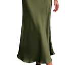 BTFBM 2025 Womens Summer Fall Long Satin Skirt Silk Elegant High Waist Cocktail Party Wedding Flowy A-Line Midi Skirts (Light Army Green) L