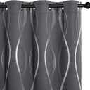 NICETOWN Grey Blackout Striped Pattern Curtains for Living Room 84 inch Long 2 Panels Set, Noise Reducing Thermal Insulated Wave Line Foil Print Bedroom Drapes for Patio Sliding Glass Door (52 x 84)
