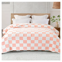Exclusivo Mezcla Fleece Blanket Queen, Cozy Lightweight Fuzzy Checkered Blanket for Bed, Suitable for All Seasons, Pink, 90" x 90"