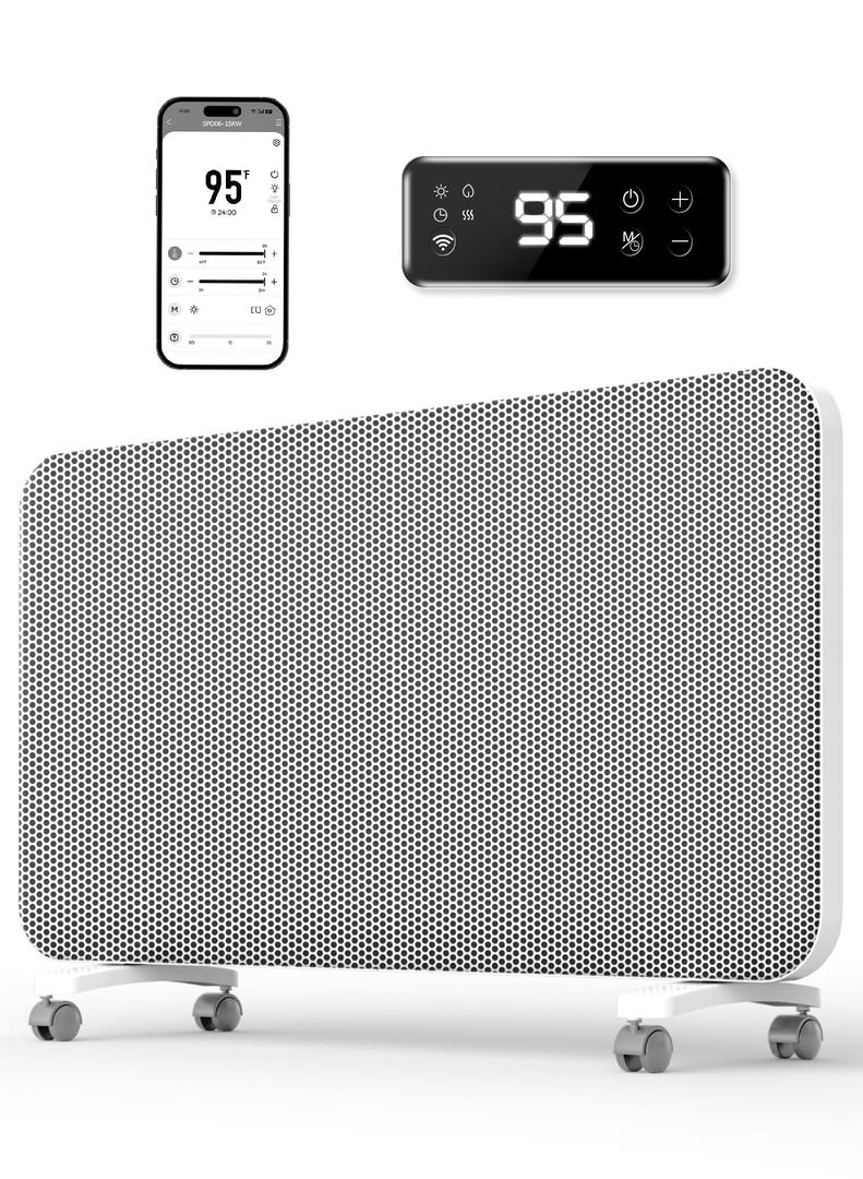 Convection Panel Space Heater Indoor Use, Large Room Electric Heater with Wifi App Control, Smart Mica Infrared Heater with Programmable Thermostat, Wall Mount or Standing, Quiet & Eco, 1500W, 31 Inch
