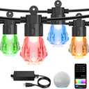 XMCOSY+ 48FT Smart Outdoor String Lights - RGBCWIC Dimmable Acrylic Bulbs, Color Changing LED Patio Lights APP WiFi Control, Compatible with Alexa, IP65 Waterproof Outside Lights for Yard Porch