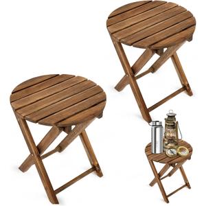 2PCs Folding Side Tables, Waterproof Patio Foldable End Table, Portable Side Table for Indoor and Outdoor Garden, Porch, Balcony, Camping, Fishing, Walnut Color, Small Size 13 inch Height