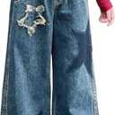 5-14 yrs Kids Girls Jeans Distressed Elastic Waist Baggy Denim Wide Leg Pants Trousers (13-14 Years, Blue)