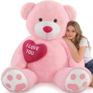 Tezituor Giant Teddy Bear 5Ft with Heart, Large Valentines Day Stuffed Animal, Pink I Love You Plush Toys for Kids Gift for Girlfriend