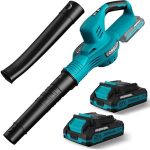 Leaf Blower Cordless - 21V Powerful Electric Leaf Blower with 2 Batteries and Charger, 2 Speed Modes, 2.0Ah Lightweight Battery Powered Leaf Blowers for Lawn Care, Patio, Dust, Blowing Leaves