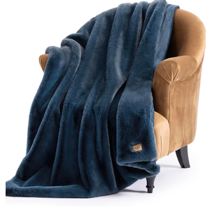 UGG Euphoria Plush Faux Fur Throw Blanket, Soft Warm Throw Blankets for Couch or Bed, Luxury Bedroom Decor, Giftable Holiday Blankets, Machine Washable, 50-inch x 70-inch, Indigo Blue