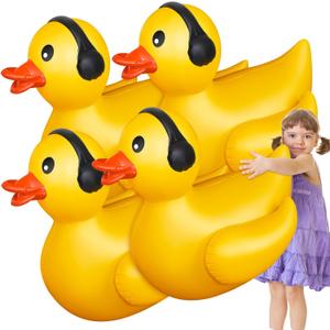 Hungdao 4 Feet Giant Inflatable Duck Pool Float Huge Funny Rubber Duck Large Blow up Inflatable Floatie for Summer Beach Swimming Pool Party Decoration (1 Pack, Earphone)