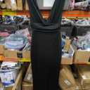 Black Sleeveless V-Neck Ruched Midi Dress, Size M