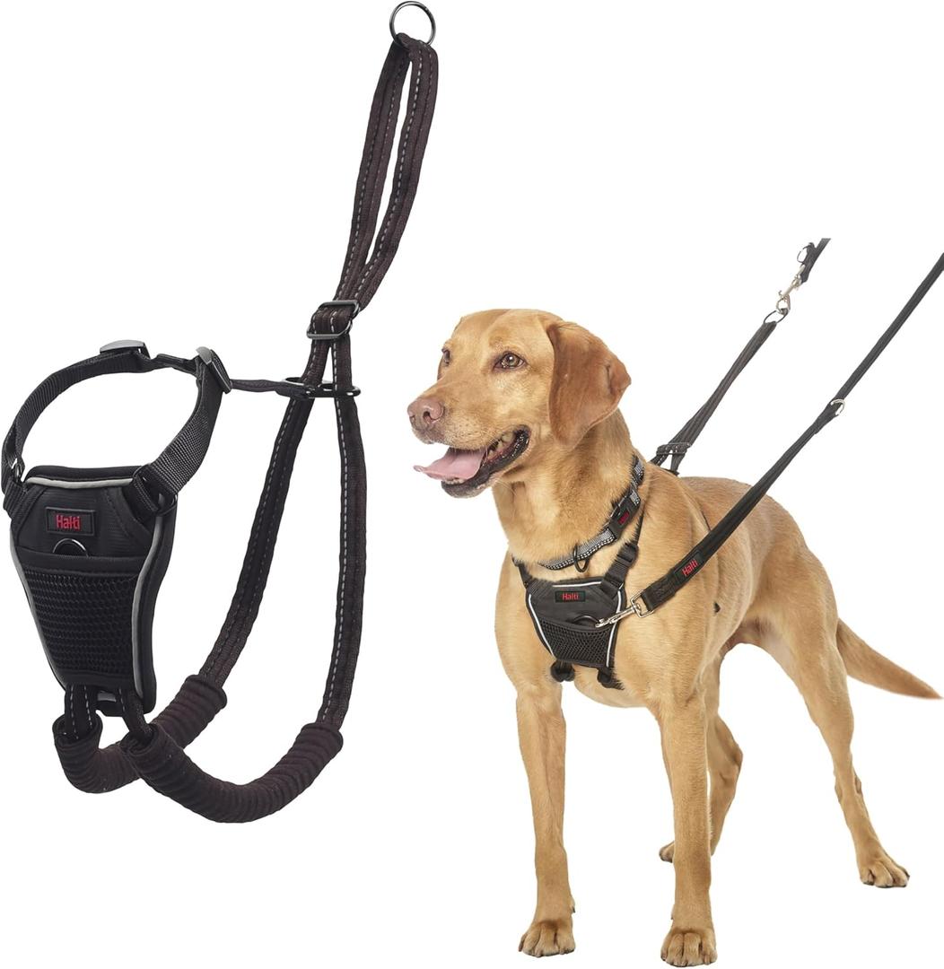 HALTI No Pull Harness - To Stop Your Dog Pulling on the Leash. Adjustable, Lightweight and Easy to Use. Reflective Dog Training Harness for Medium Dogs (Size M) (Black)