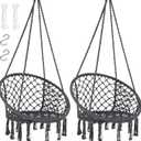 SUNCREAT Hammock Chair Hanging Macrame Swing with Hardware Kits, Max 330 Lbs, Handmade Knitted Mesh Rope Swing Chair for Indoor, Outdoor, Bedroom, Patio, Yard, Garden, Pack of 2, Grey