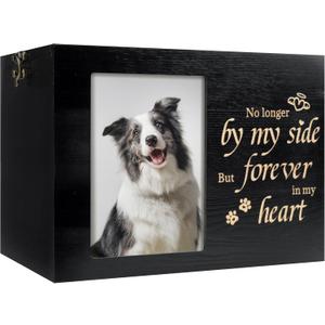 RINVEE Pet Urns for Dogs or Cats Ashes with Photo Frame, Wooden Memory Box for Keepsakes with Black Flannel as Lining, Pet Memorial Gifts for Dogs (Black X-Large)