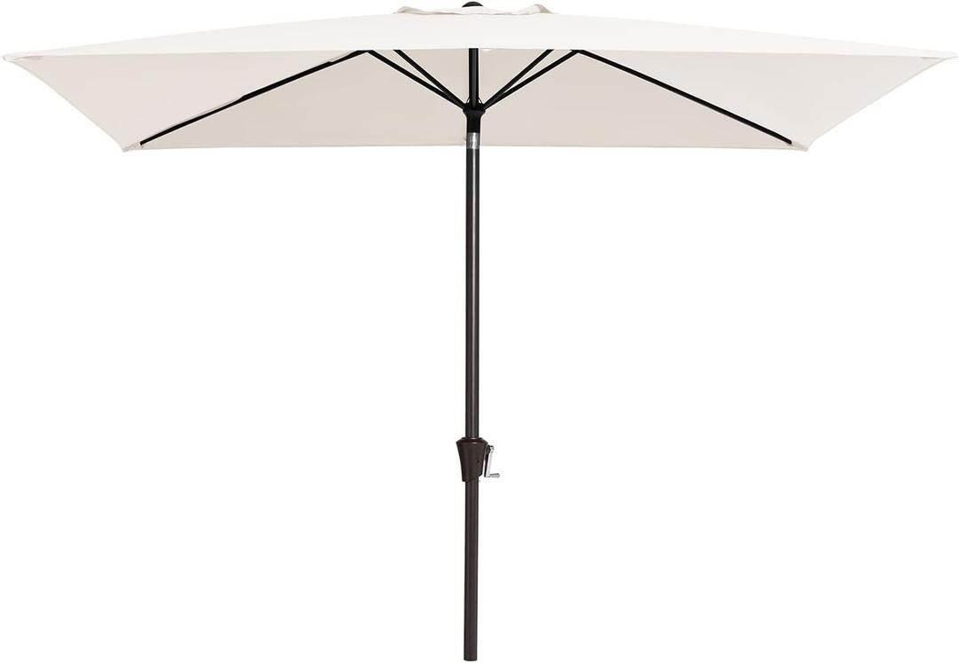 JEAREY 6.5x10ft Olefin Rectangular Patio Umbrella, Rectangle Outdoor Umbrellas with Auto Tilt Crank System, Market Table Umbrella UV Protection Fade-Resistant for Pool Deck Garden Yard, Cream White