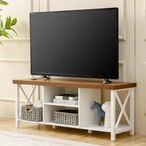 GAZHOME TV Stand for TV up to 55 Inches, TV Cabinet with Open Storage, TV Console Unit with Shelving for Living Room, Entertainment Room, White, 50 inches