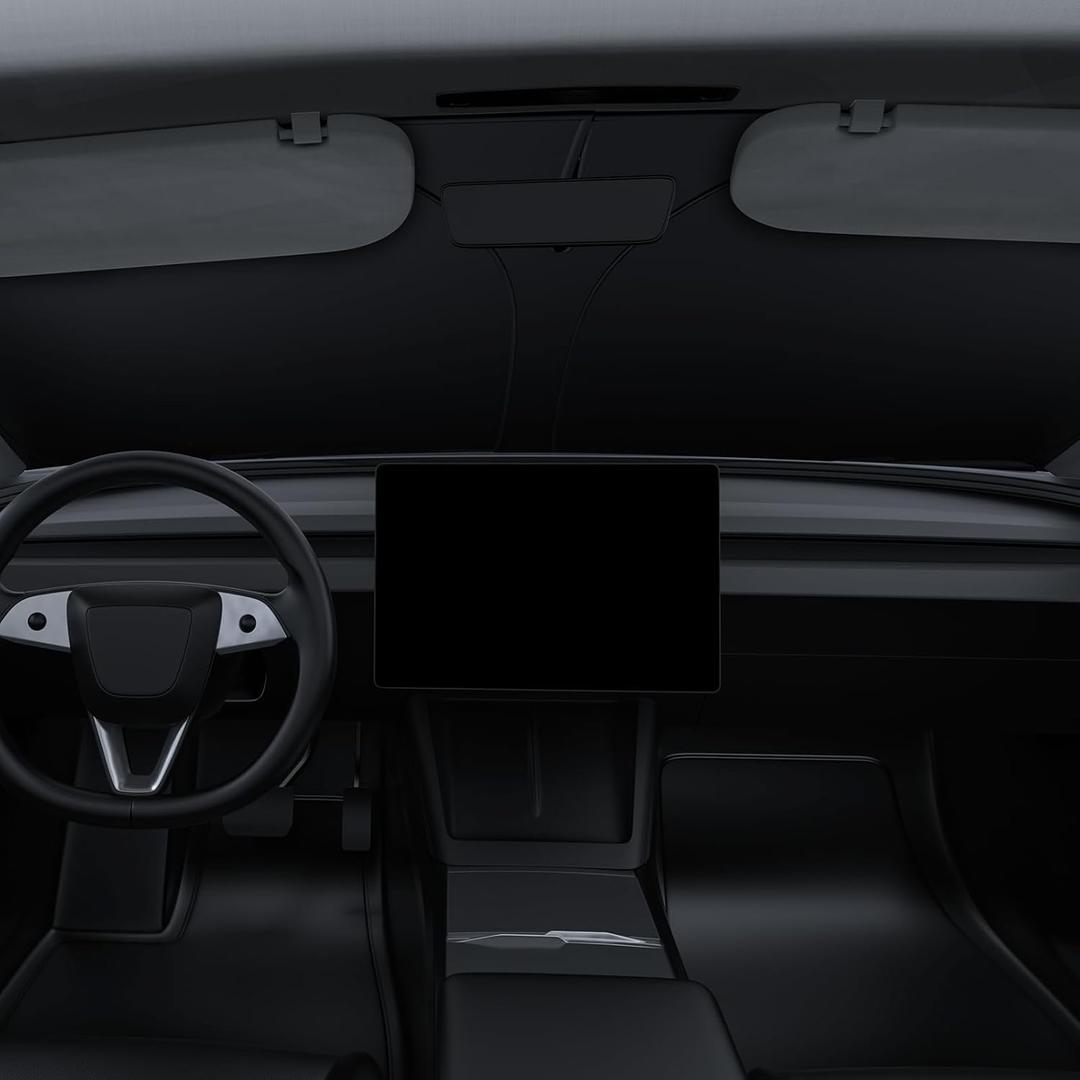 BASENOR 2017-2026 Tesla Model 3 Model Y Windshield Sunshade, Folding Front Window Sun Shade Full Cover, Heat UV Protection Visor Accessories (Fit Model 3 Highland & 2025 2026 Model Y Juniper)