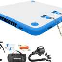 Floating Dock Inflatable Platform, 6/8 Inch Thick Multi-Person Swim Inflatable Floating Dock Floats with Storage Bag for Beach Lake Boating Pool (White+Blue)